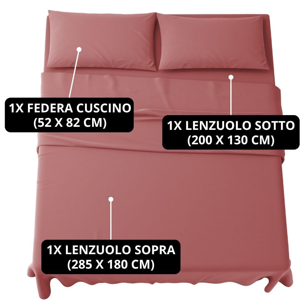 MAXIME MAISON - Set Lenzuola Letto Singolo 3 Pezzi, Completo Letto SIngolo in Microfibra Made in Italy, Biancheria da Letto 1 Lenzuolo con Angoli, 1 Lenzuolo Sopra, 1 Federa