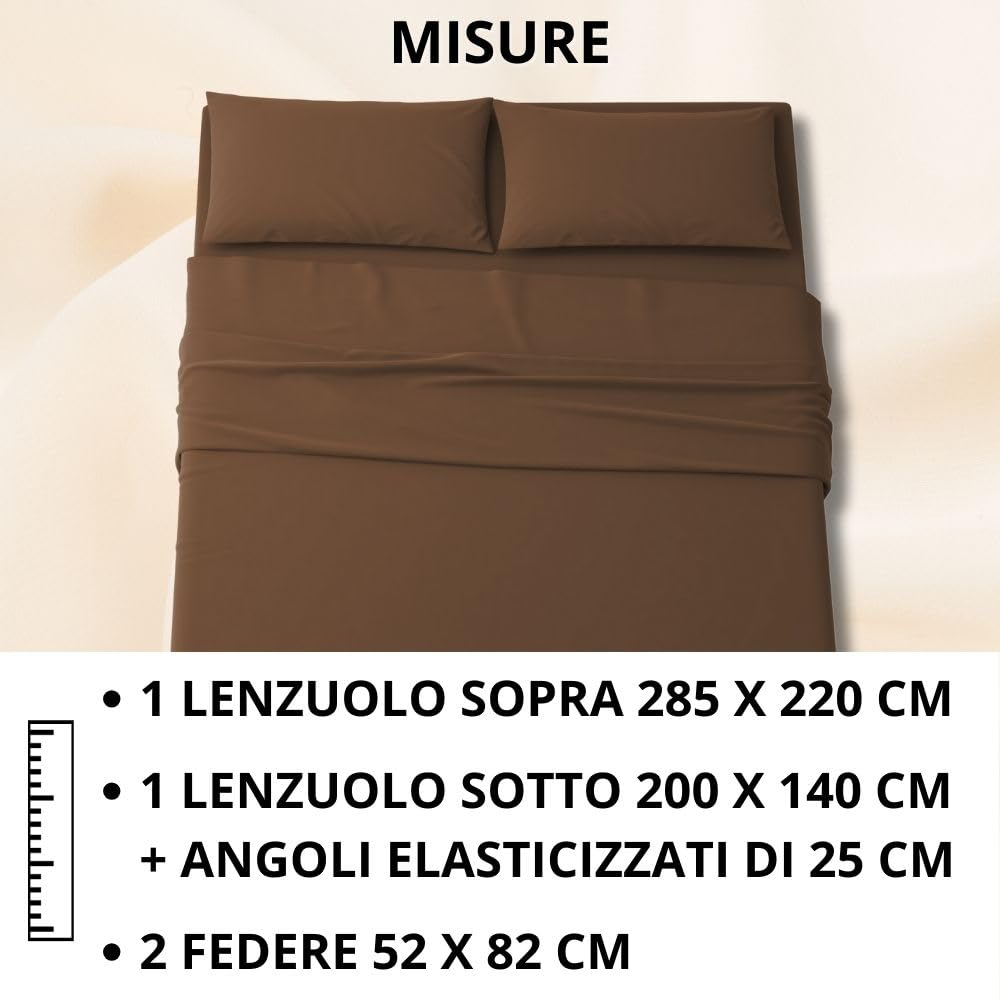 Set Completo Lenzuola in Microfibra, con Federe, Completo Letto, Made in Italy