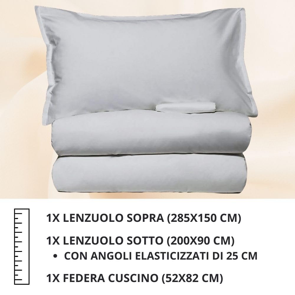 MAXIME MAISON - Set Lenzuola Letto Singolo 3 Pezzi, Completo Letto SIngolo in Microfibra Made in Italy, Biancheria da Letto 1 Lenzuolo con Angoli, 1 Lenzuolo Sopra, 1 Federa