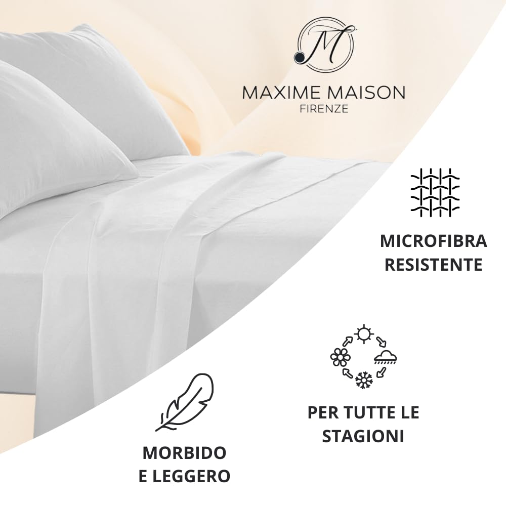 MAXIME MAISON - Set Lenzuola Letto Singolo 3 Pezzi, Completo Letto SIngolo in Microfibra Made in Italy, Biancheria da Letto 1 Lenzuolo con Angoli, 1 Lenzuolo Sopra, 1 Federa