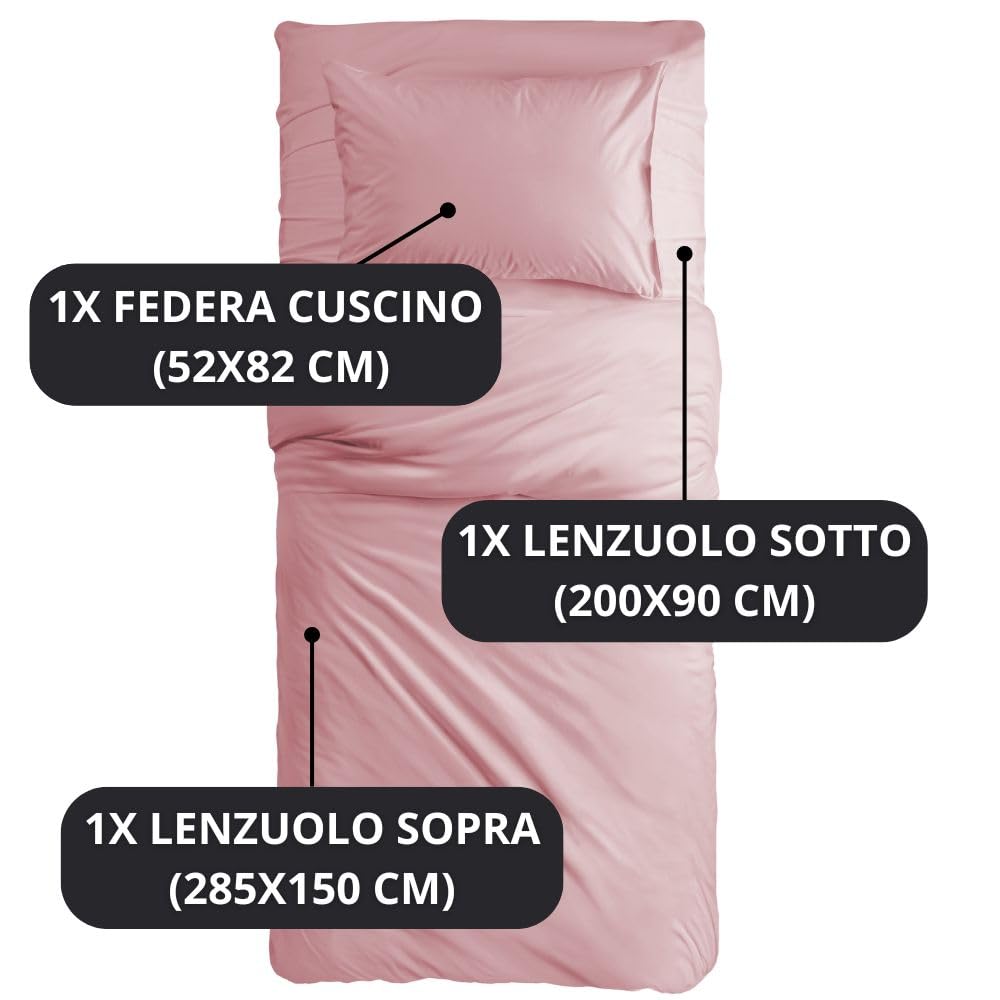 MAXIME MAISON - Set Lenzuola Letto Singolo 3 Pezzi, Completo Letto SIngolo in Microfibra Made in Italy, Biancheria da Letto 1 Lenzuolo con Angoli, 1 Lenzuolo Sopra, 1 Federa
