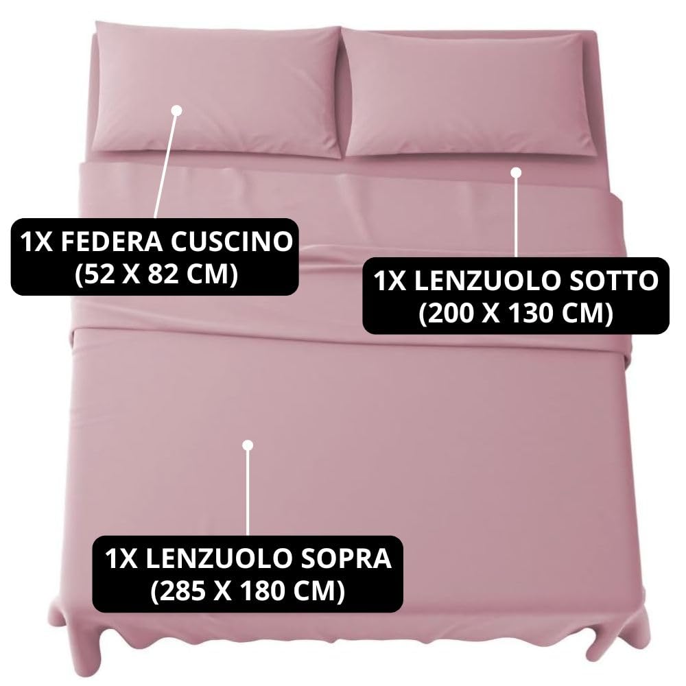 Set Completo Lenzuola in Microfibra, con Federe, Completo Letto, Made in Italy
