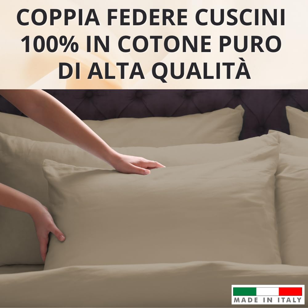 Federe Cuscino Letto, Misto Cotone, Tinta Unita (Misure 52x82cm), Chiusura a Busta, Fodera Cuscini, Copri Cuscino Letto, Federe Cuscini, Cotone