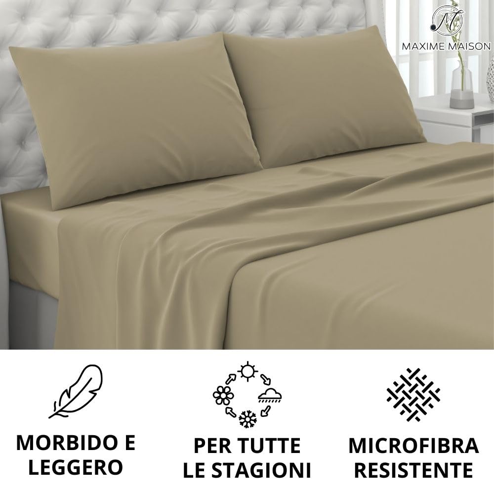 MAXIME MAISON - Set Lenzuola Letto Singolo 3 Pezzi, Completo Letto SIngolo in Microfibra Made in Italy, Biancheria da Letto 1 Lenzuolo con Angoli, 1 Lenzuolo Sopra, 1 Federa