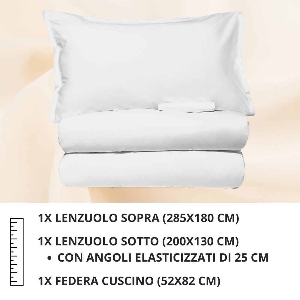MAXIME MAISON - Set Lenzuola Letto Singolo 3 Pezzi, Completo Letto SIngolo in Microfibra Made in Italy, Biancheria da Letto 1 Lenzuolo con Angoli, 1 Lenzuolo Sopra, 1 Federa