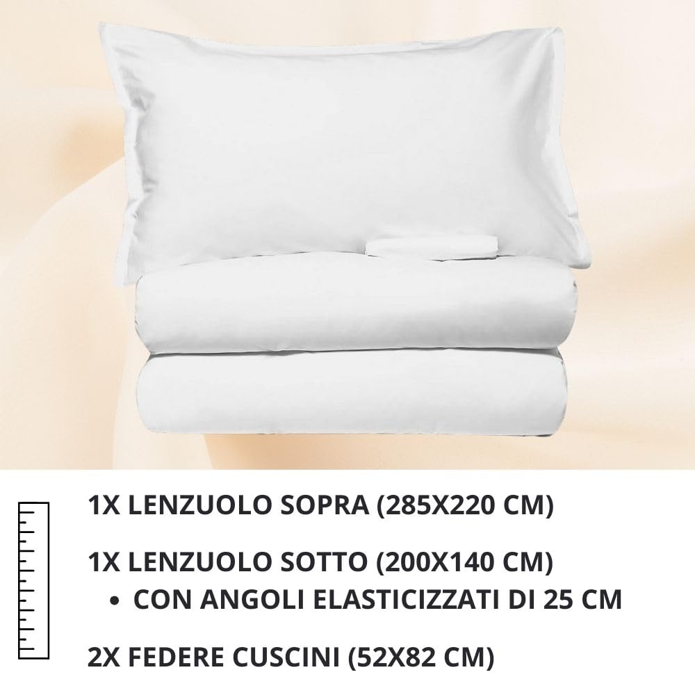 Set Completo Lenzuola in Microfibra, con Federe, Completo Letto, Made in Italy