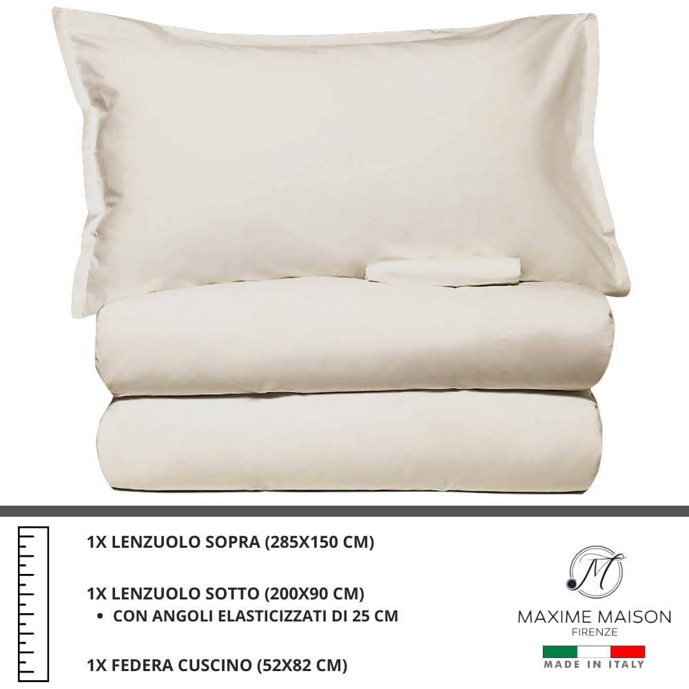 MAXIME MAISON - Set Lenzuola Cotone, Completo con Federe Cuscini Tinta Unita, Prodotto Made in Italy Anallergico