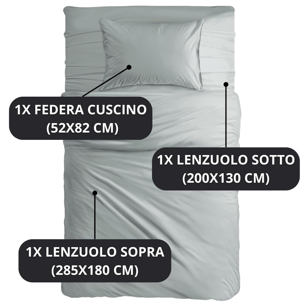 MAXIME MAISON - Set Lenzuola Letto Singolo 3 Pezzi, Completo Letto SIngolo in Microfibra Made in Italy, Biancheria da Letto 1 Lenzuolo con Angoli, 1 Lenzuolo Sopra, 1 Federa