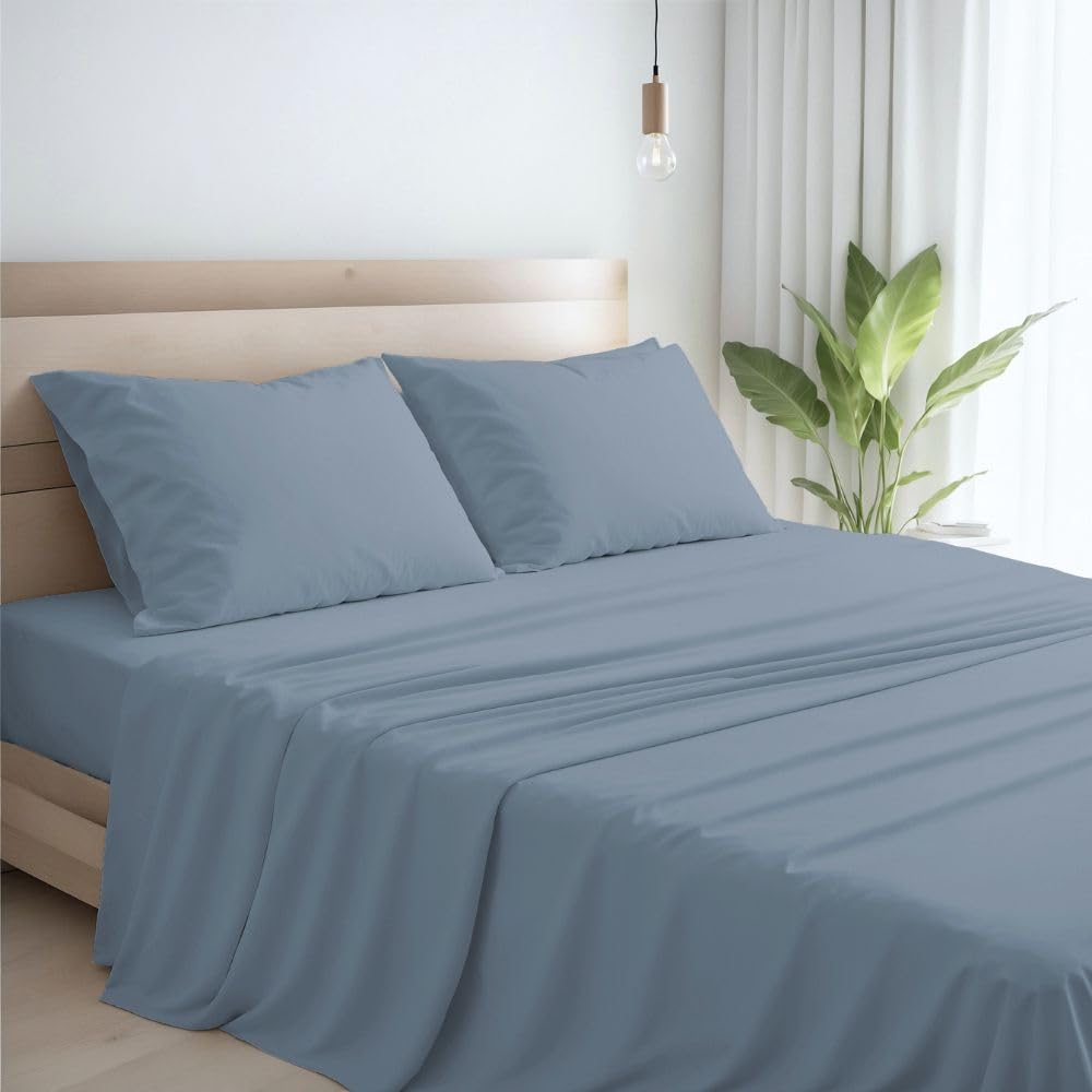 Lenzuola Percalle Made in Italy, Completo Letto Realizzato in Cotone Pregiato a Trama Fitta, Biancheria da Letto Certificata Oeko Tex Standard 100
