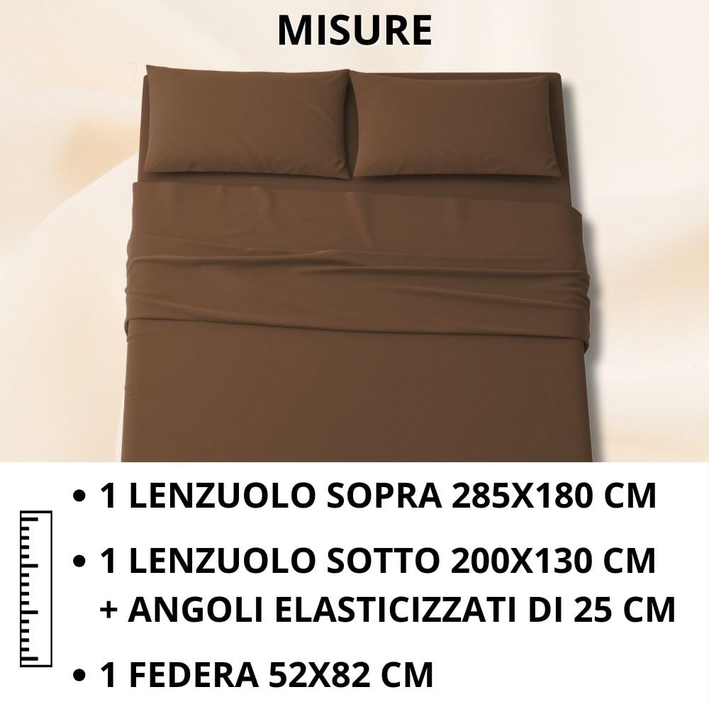 MAXIME MAISON - Set Lenzuola Letto Singolo 3 Pezzi, Completo Letto SIngolo in Microfibra Made in Italy, Biancheria da Letto 1 Lenzuolo con Angoli, 1 Lenzuolo Sopra, 1 Federa