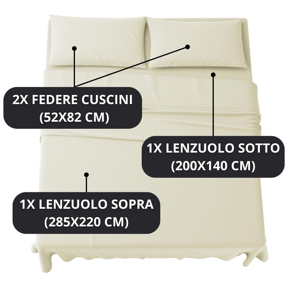Set Completo Lenzuola in Microfibra, con Federe, Completo Letto, Made in Italy