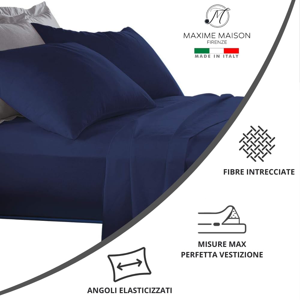 MAXIME MAISON - Set Lenzuola Cotone, Completo con Federe Cuscini Tinta Unita, Prodotto Made in Italy Anallergico