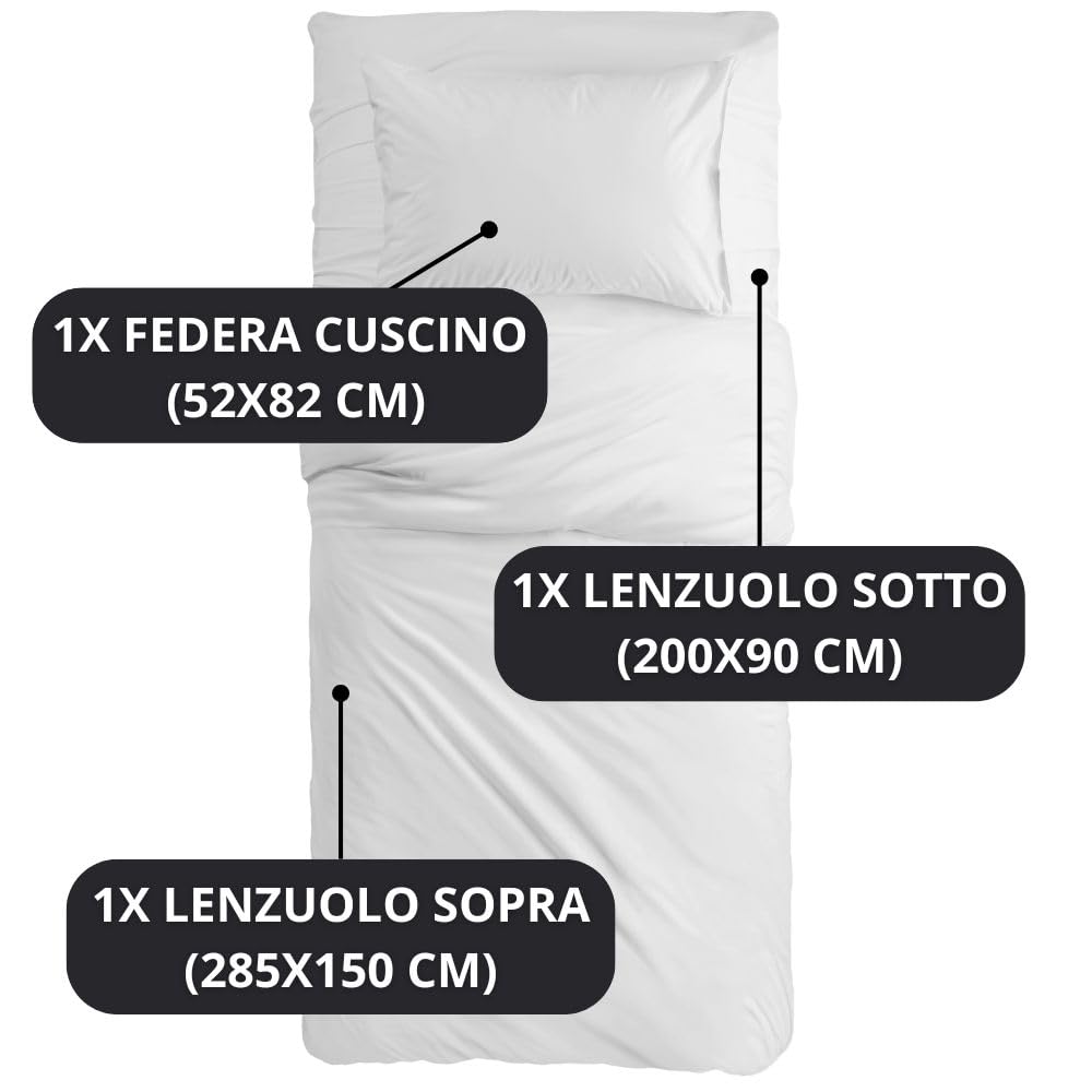 MAXIME MAISON - Set Lenzuola Letto Singolo 3 Pezzi, Completo Letto SIngolo in Microfibra Made in Italy, Biancheria da Letto 1 Lenzuolo con Angoli, 1 Lenzuolo Sopra, 1 Federa