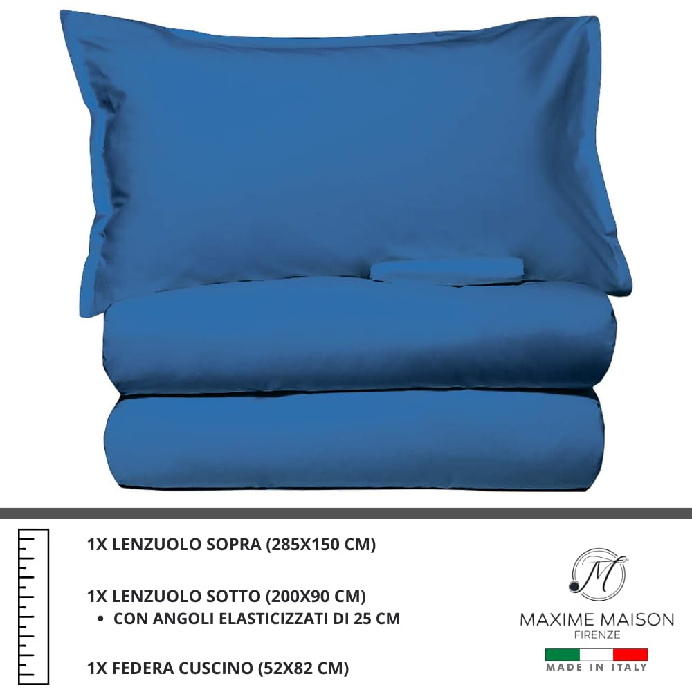 MAXIME MAISON - Set Lenzuola Cotone, Completo con Federe Cuscini Tinta Unita, Prodotto Made in Italy Anallergico