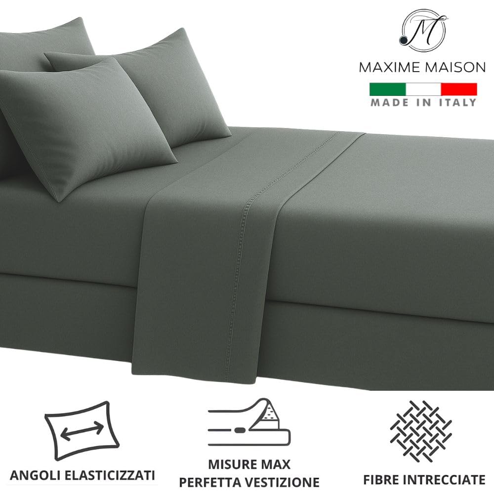 MAXIME MAISON - Set Lenzuola Cotone, Completo con Federe Cuscini Tinta Unita, Prodotto Made in Italy Anallergico