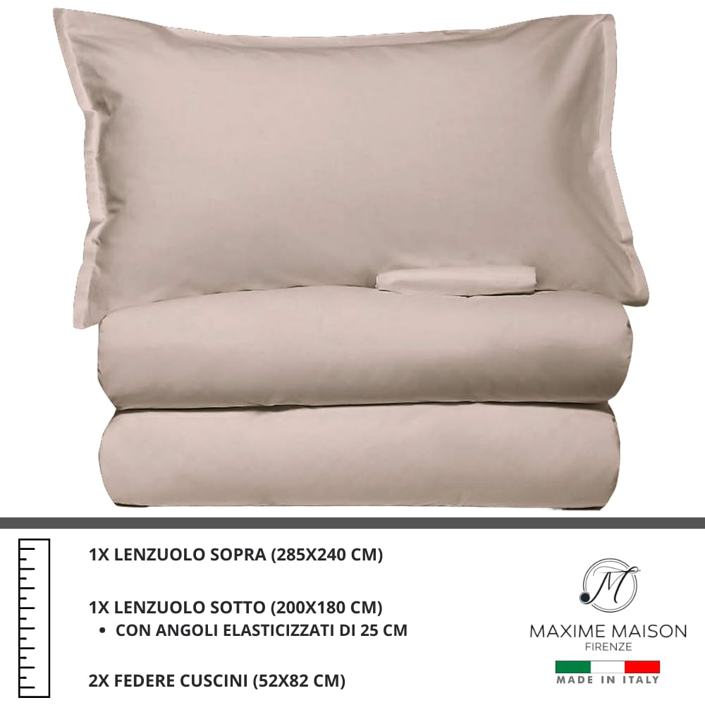 MAXIME MAISON - Set Lenzuola Cotone, Completo con Federe Cuscini Tinta Unita, Prodotto Made in Italy Anallergico