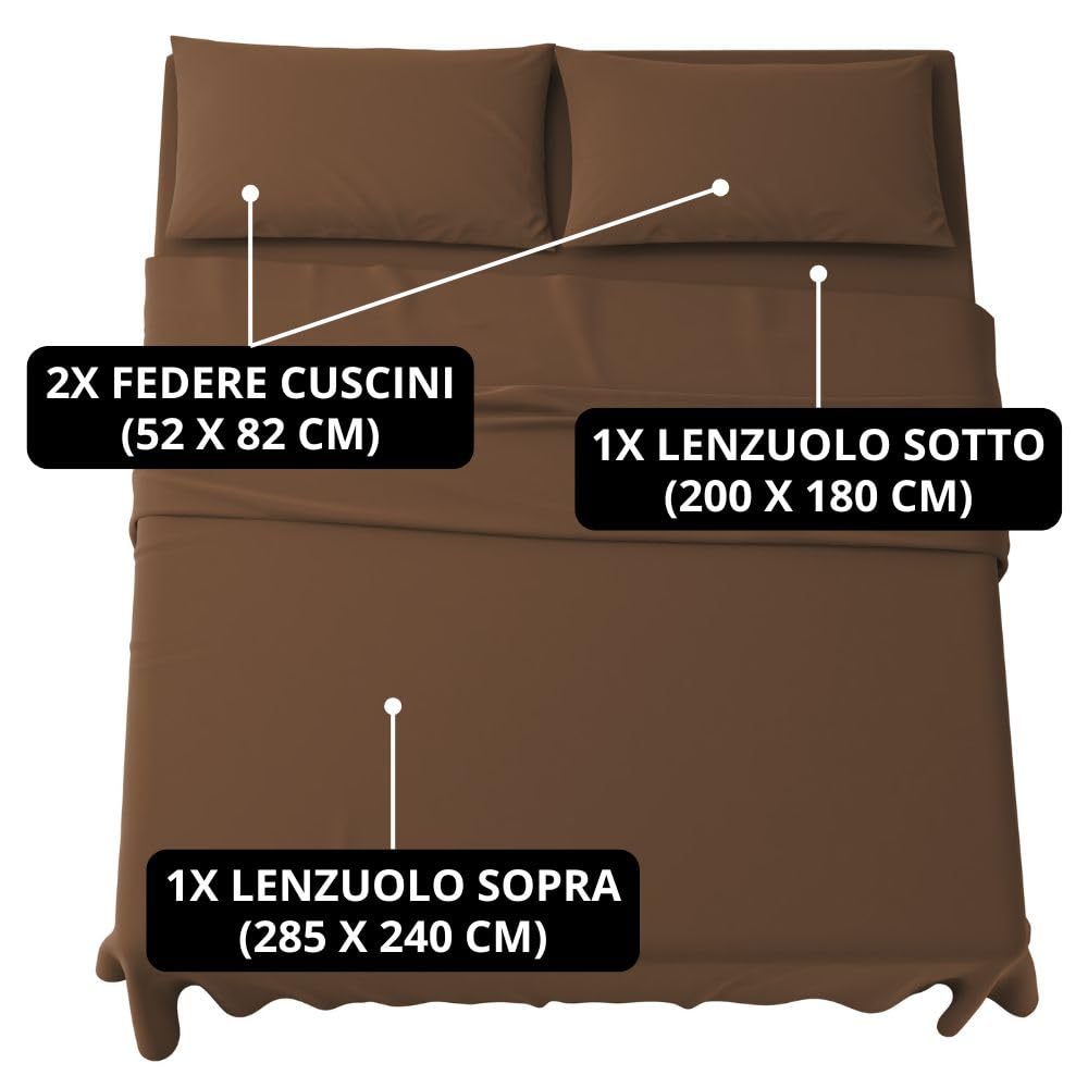 Set Completo Lenzuola in Microfibra, con Federe, Completo Letto, Made in Italy