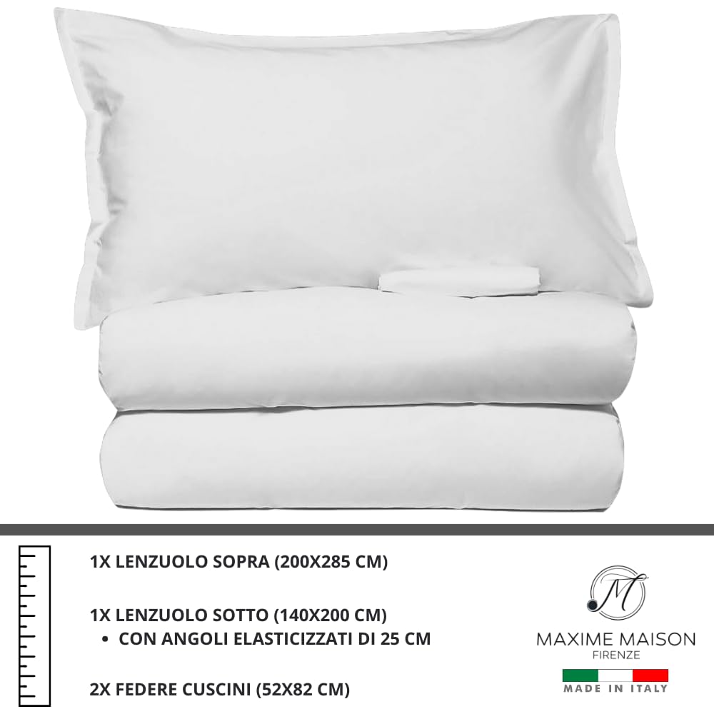 MAXIME MAISON - Set Lenzuola Cotone, Completo con Federe Cuscini Tinta Unita, Prodotto Made in Italy Anallergico