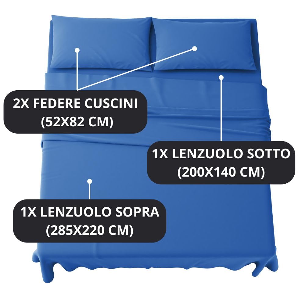 Set Completo Lenzuola in Microfibra, con Federe, Completo Letto, Made in Italy