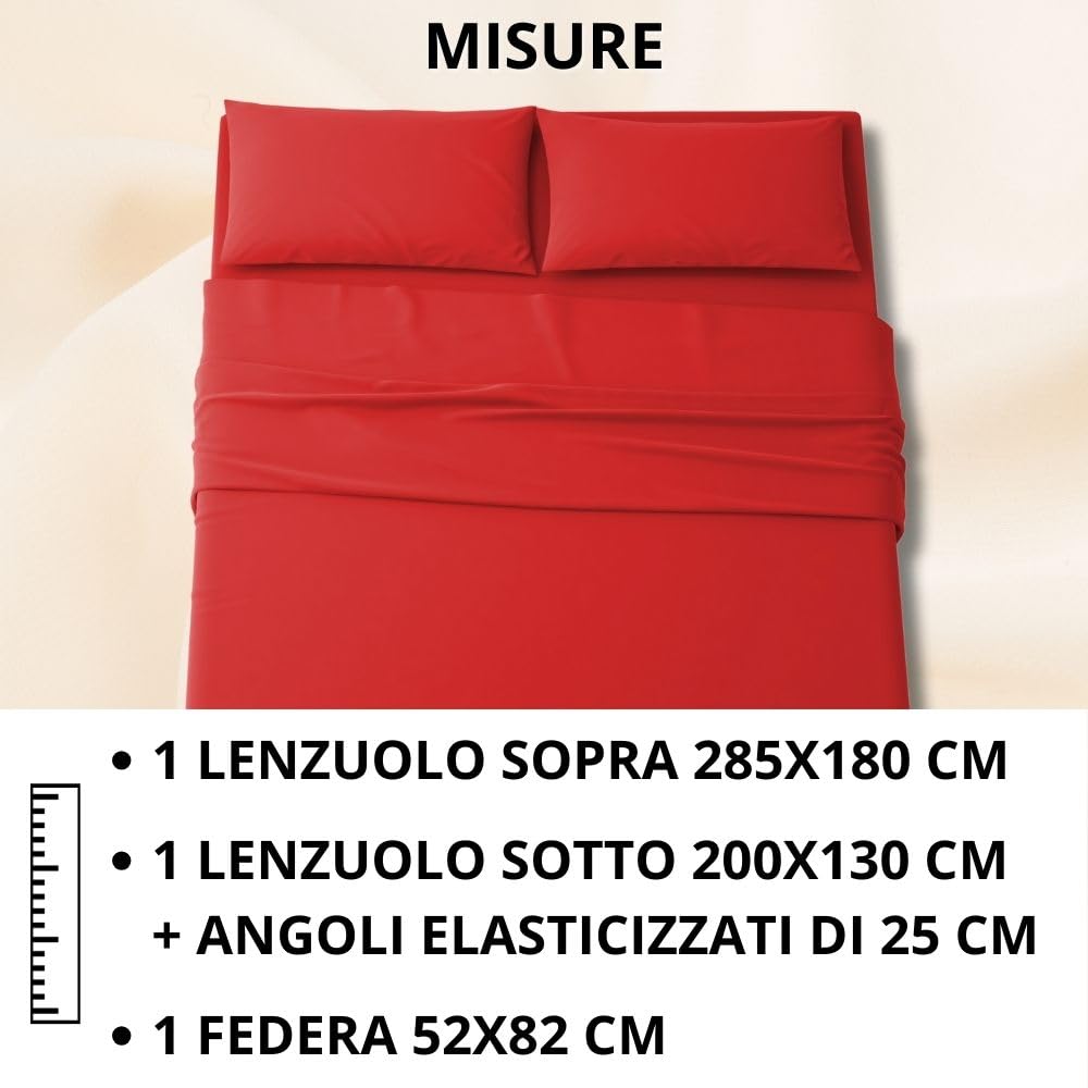 MAXIME MAISON - Set Lenzuola Letto Singolo 3 Pezzi, Completo Letto SIngolo in Microfibra Made in Italy, Biancheria da Letto 1 Lenzuolo con Angoli, 1 Lenzuolo Sopra, 1 Federa