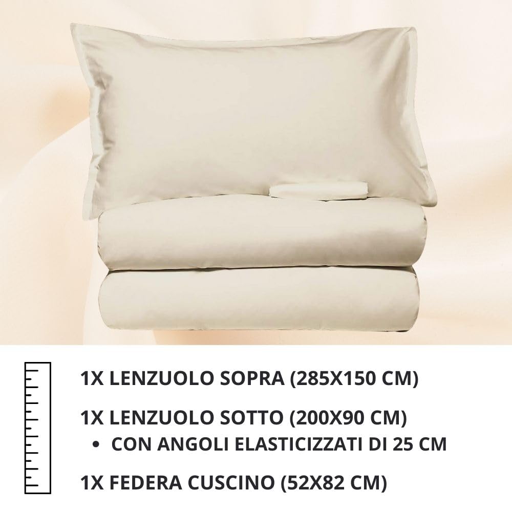 MAXIME MAISON - Set Lenzuola Letto Singolo 3 Pezzi, Completo Letto SIngolo in Microfibra Made in Italy, Biancheria da Letto 1 Lenzuolo con Angoli, 1 Lenzuolo Sopra, 1 Federa
