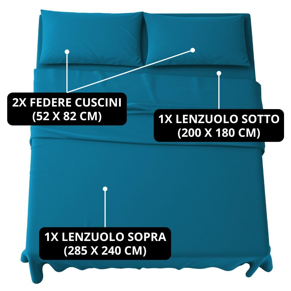 Set Completo Lenzuola in Microfibra, con Federe, Completo Letto, Made in Italy