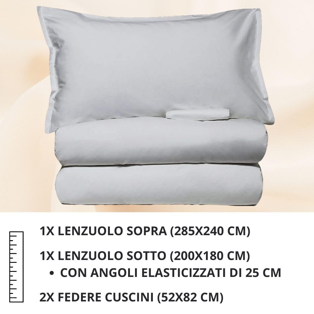 Set Completo Lenzuola in Microfibra, con Federe, Completo Letto, Made in Italy