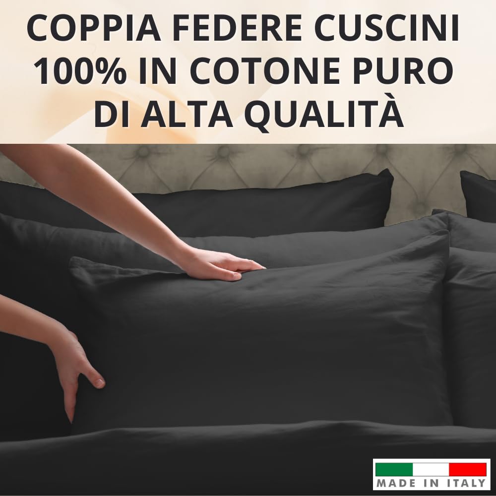 Federe Cuscino Letto, Misto Cotone, Tinta Unita (Misure 52x82cm), Chiusura a Busta, Fodera Cuscini, Copri Cuscino Letto, Federe Cuscini, Cotone