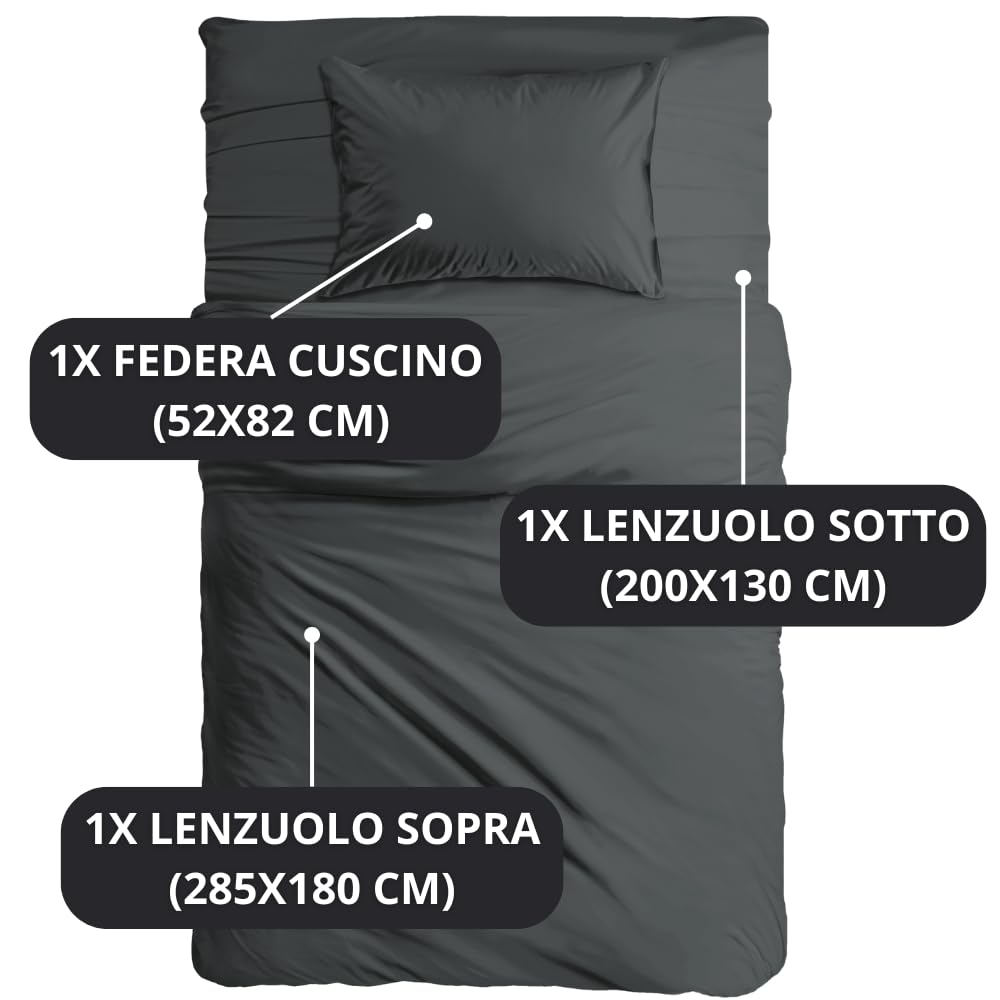 MAXIME MAISON - Set Lenzuola Letto Singolo 3 Pezzi, Completo Letto SIngolo in Microfibra Made in Italy, Biancheria da Letto 1 Lenzuolo con Angoli, 1 Lenzuolo Sopra, 1 Federa