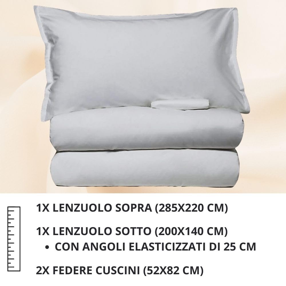 Set Completo Lenzuola in Microfibra, con Federe, Completo Letto, Made in Italy