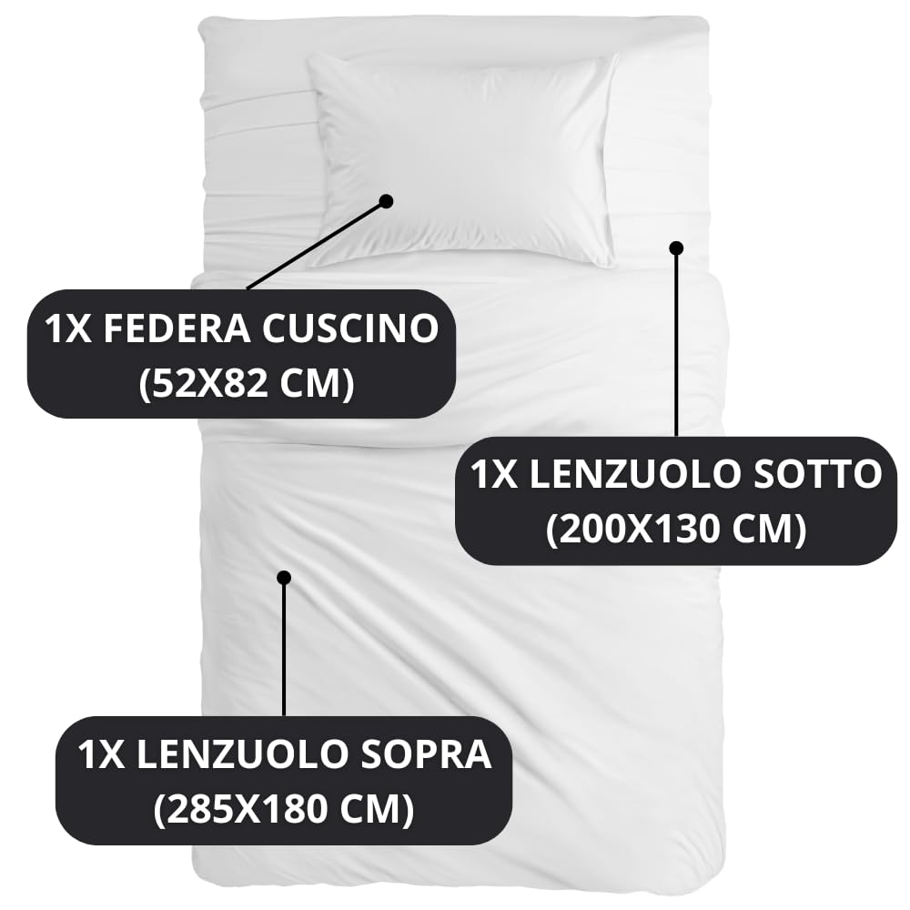 MAXIME MAISON - Set Lenzuola Letto Singolo 3 Pezzi, Completo Letto SIngolo in Microfibra Made in Italy, Biancheria da Letto 1 Lenzuolo con Angoli, 1 Lenzuolo Sopra, 1 Federa