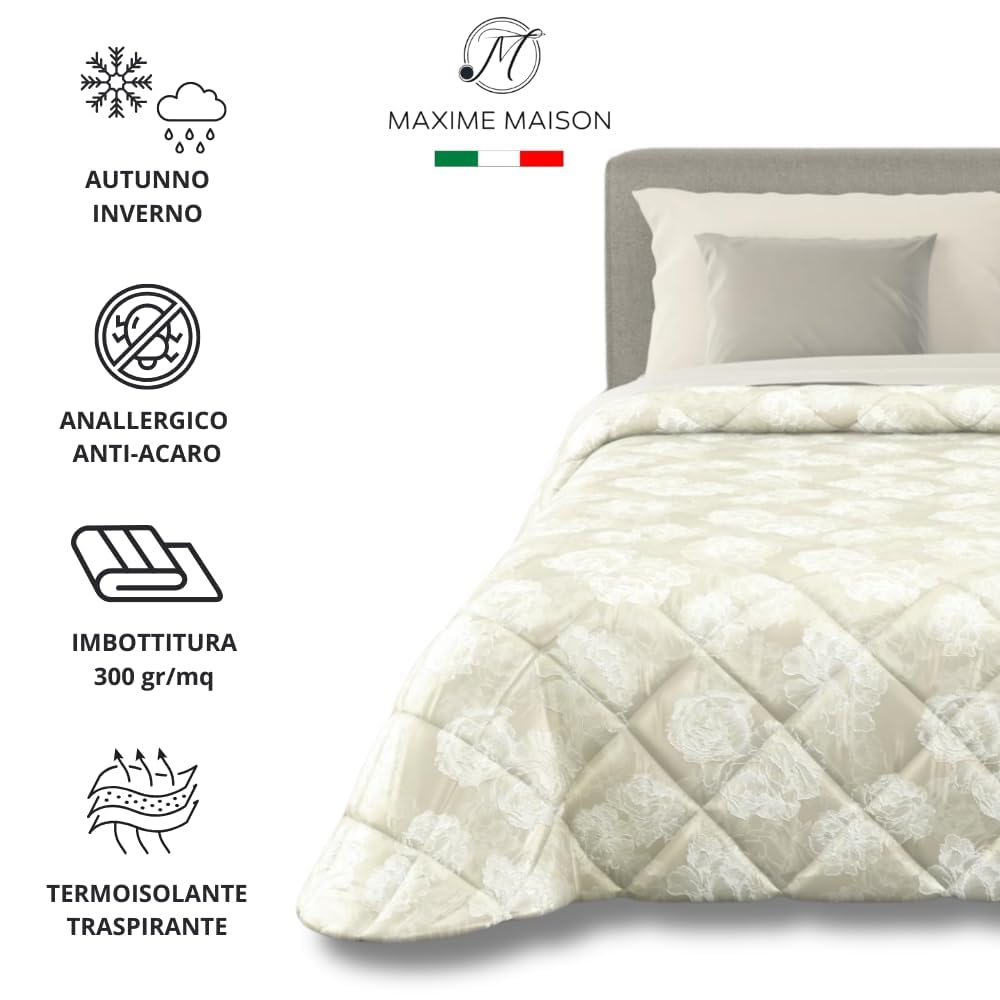 Trapunta Invernale in Raso Jacquard, Piumone Matrimoniale Invernale (300gr/mq)