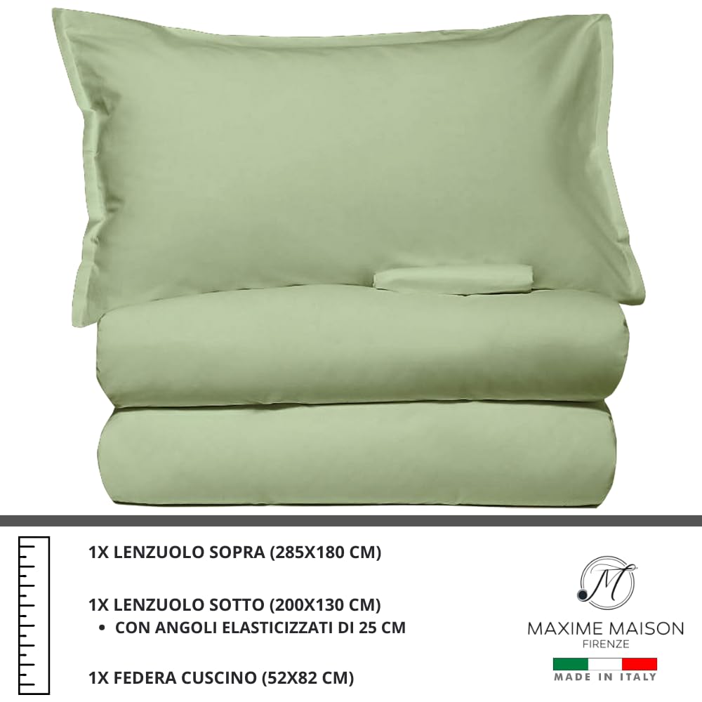 MAXIME MAISON - Set Lenzuola Cotone, Completo con Federe Cuscini Tinta Unita, Prodotto Made in Italy Anallergico