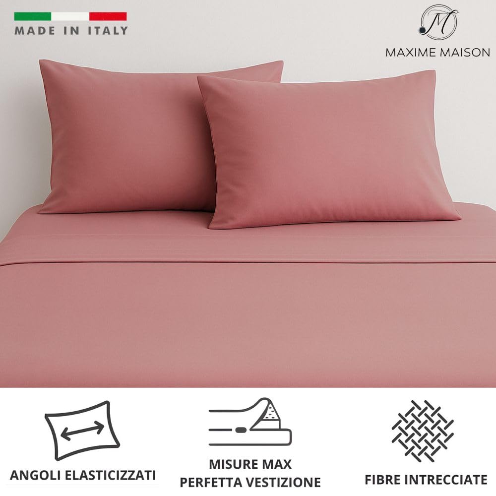 MAXIME MAISON - Set Lenzuola Cotone, Completo con Federe Cuscini Tinta Unita, Prodotto Made in Italy Anallergico