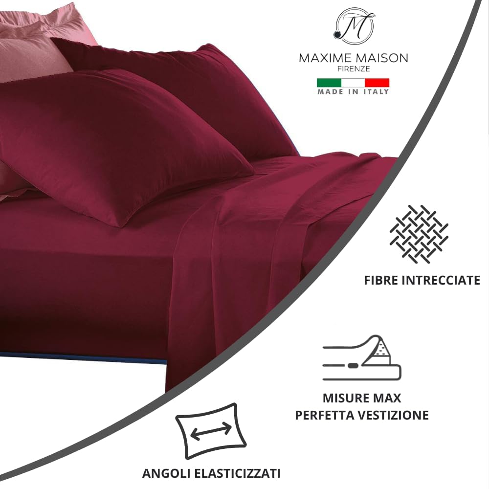 MAXIME MAISON - Set Lenzuola Cotone, Completo con Federe Cuscini Tinta Unita, Prodotto Made in Italy Anallergico