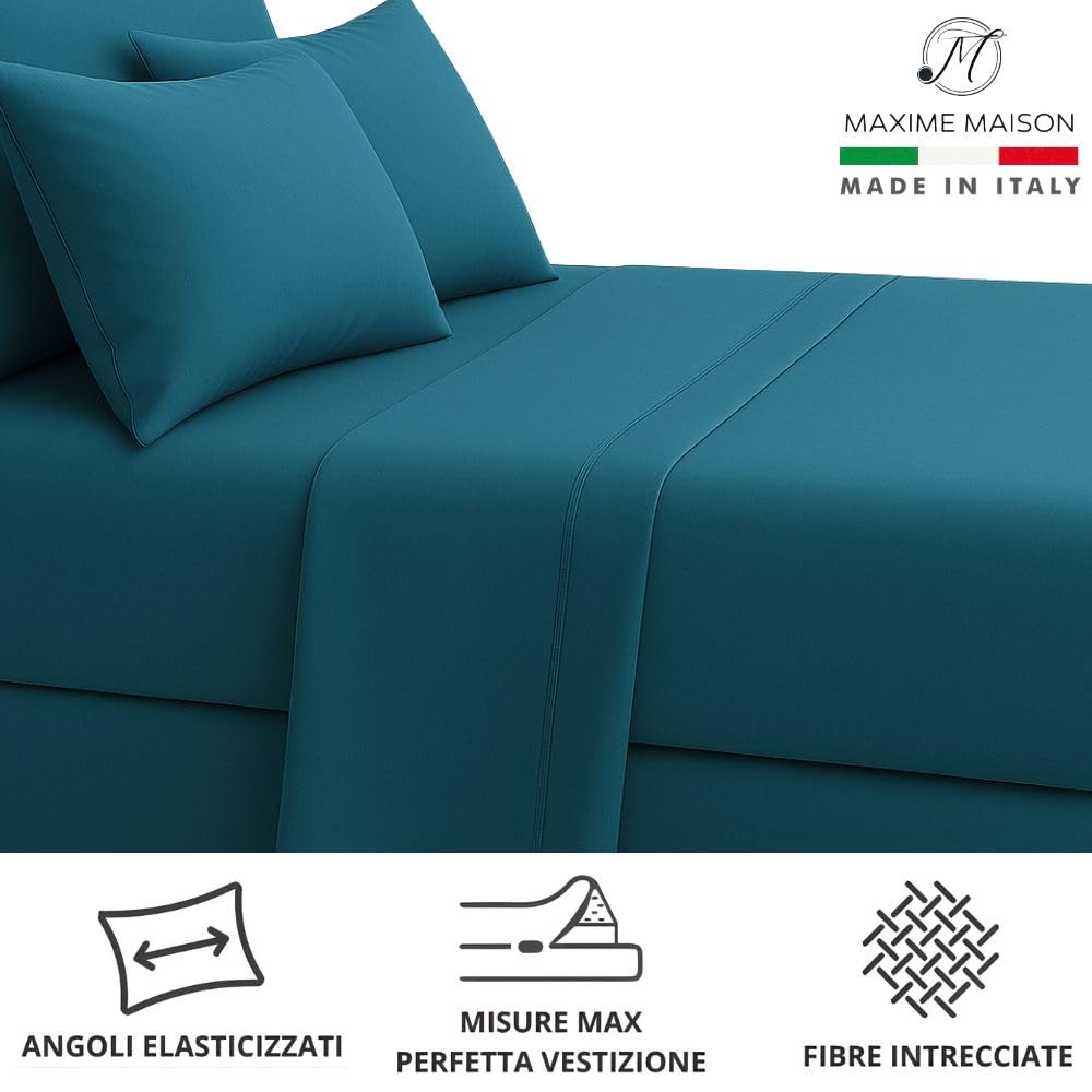 MAXIME MAISON - Set Lenzuola Cotone, Completo con Federe Cuscini Tinta Unita, Prodotto Made in Italy Anallergico