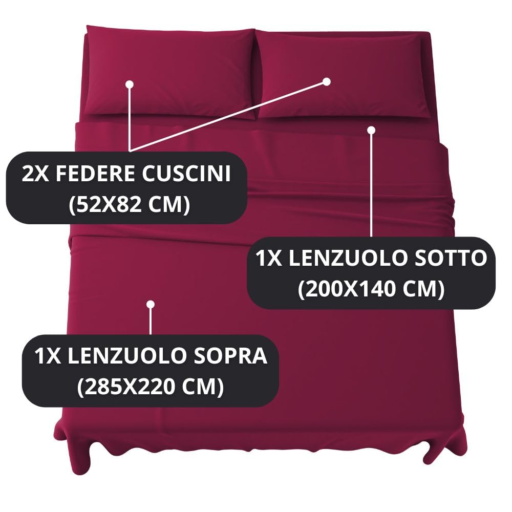 Set Completo Lenzuola in Microfibra, con Federe, Completo Letto, Made in Italy