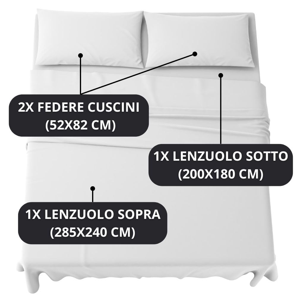 MAXIME MAISON - Set Lenzuola Letto Singolo 3 Pezzi, Completo Letto SIngolo in Microfibra Made in Italy, Biancheria da Letto 1 Lenzuolo con Angoli, 1 Lenzuolo Sopra, 1 Federa