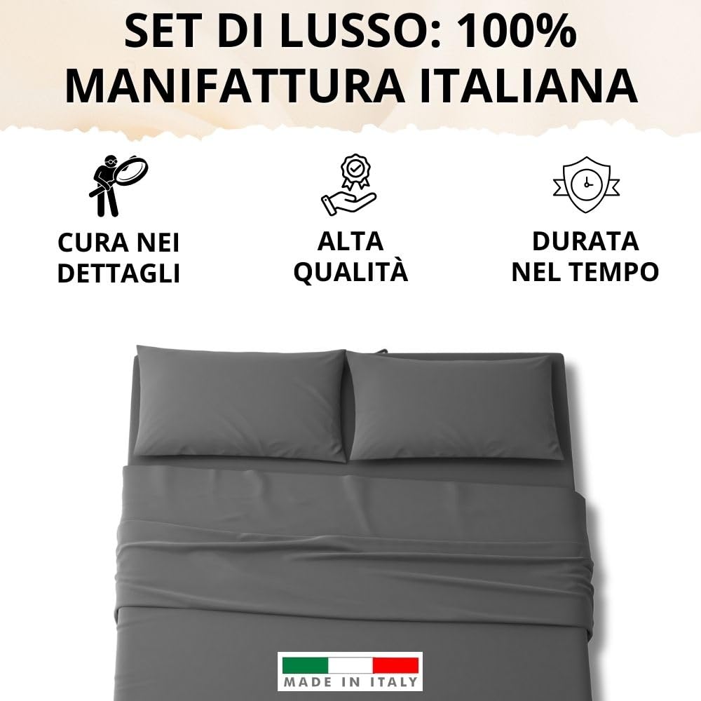 Set Completo Lenzuola in Microfibra, con Federe, Completo Letto, Made in Italy