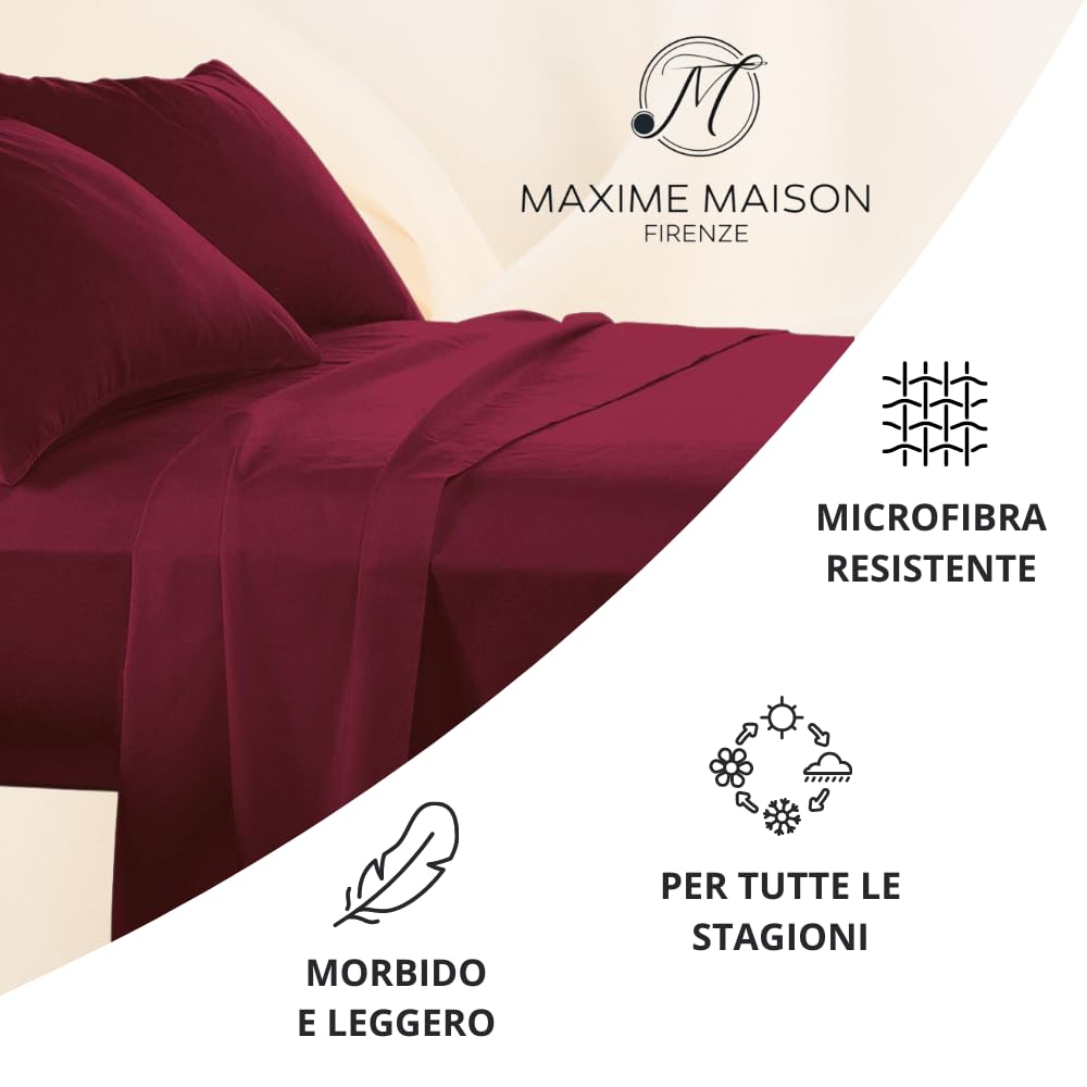 MAXIME MAISON - Set Lenzuola Letto Singolo 3 Pezzi, Completo Letto SIngolo in Microfibra Made in Italy, Biancheria da Letto 1 Lenzuolo con Angoli, 1 Lenzuolo Sopra, 1 Federa