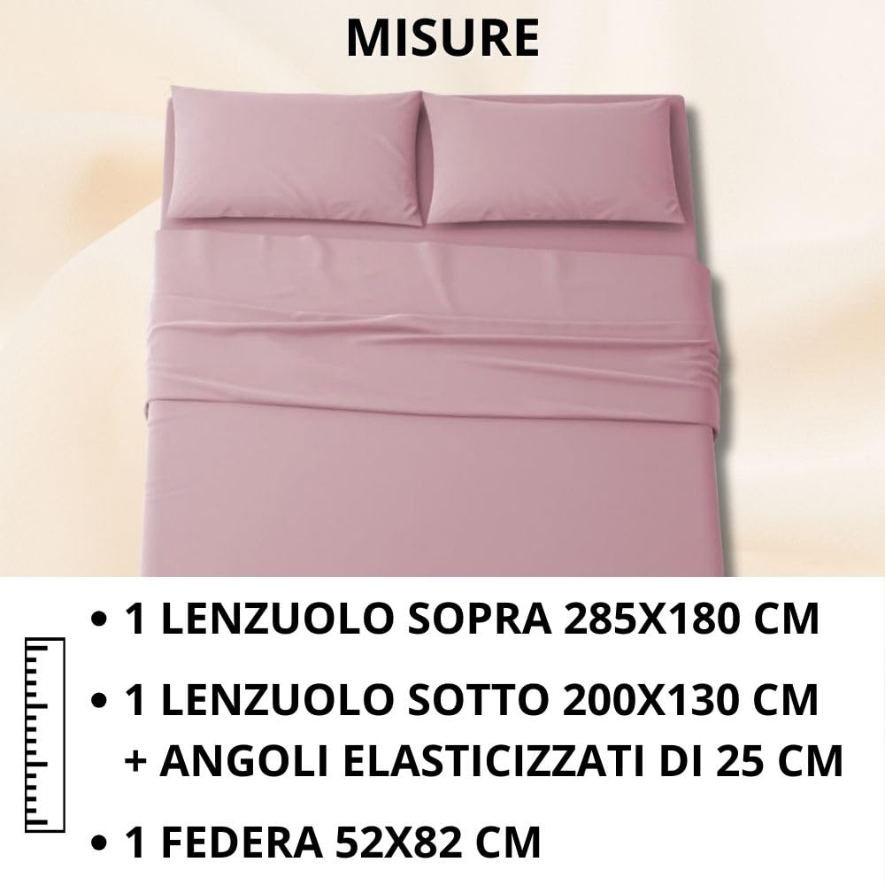 Set Completo Lenzuola in Microfibra, con Federe, Completo Letto, Made in Italy
