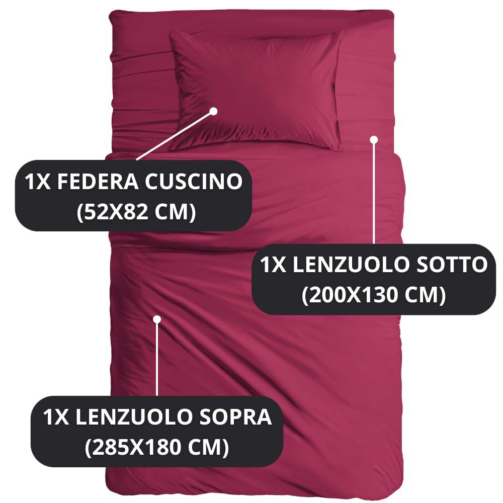 MAXIME MAISON - Set Lenzuola Letto Singolo 3 Pezzi, Completo Letto SIngolo in Microfibra Made in Italy, Biancheria da Letto 1 Lenzuolo con Angoli, 1 Lenzuolo Sopra, 1 Federa