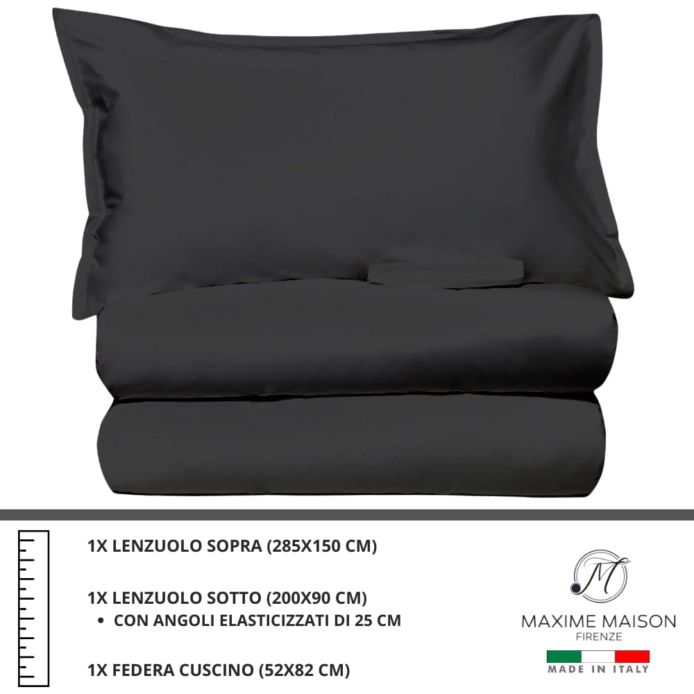 MAXIME MAISON - Set Lenzuola Cotone, Completo con Federe Cuscini Tinta Unita, Prodotto Made in Italy Anallergico
