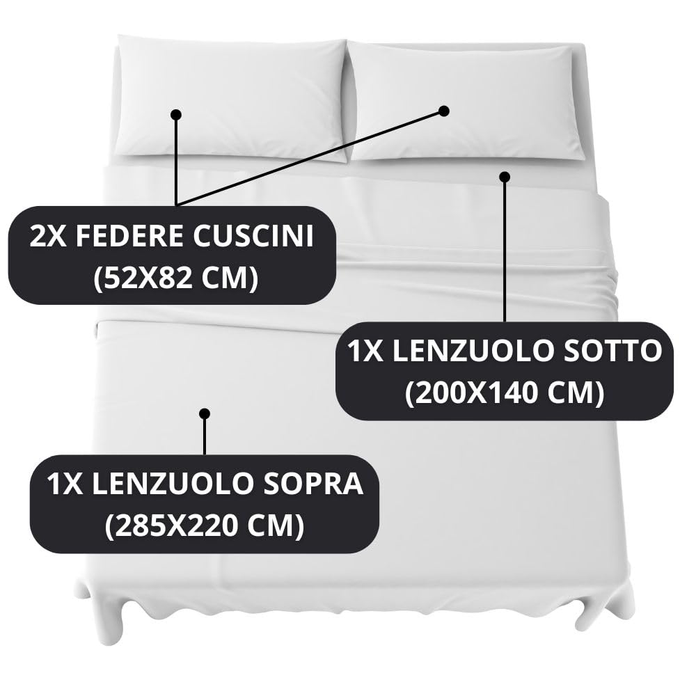 Set Completo Lenzuola in Microfibra, con Federe, Completo Letto, Made in Italy