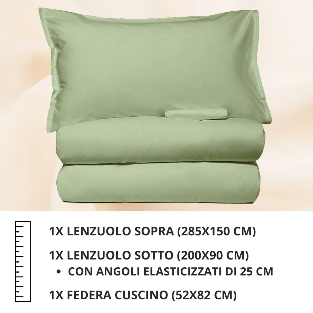 MAXIME MAISON - Set Lenzuola Letto Singolo 3 Pezzi, Completo Letto SIngolo in Microfibra Made in Italy, Biancheria da Letto 1 Lenzuolo con Angoli, 1 Lenzuolo Sopra, 1 Federa