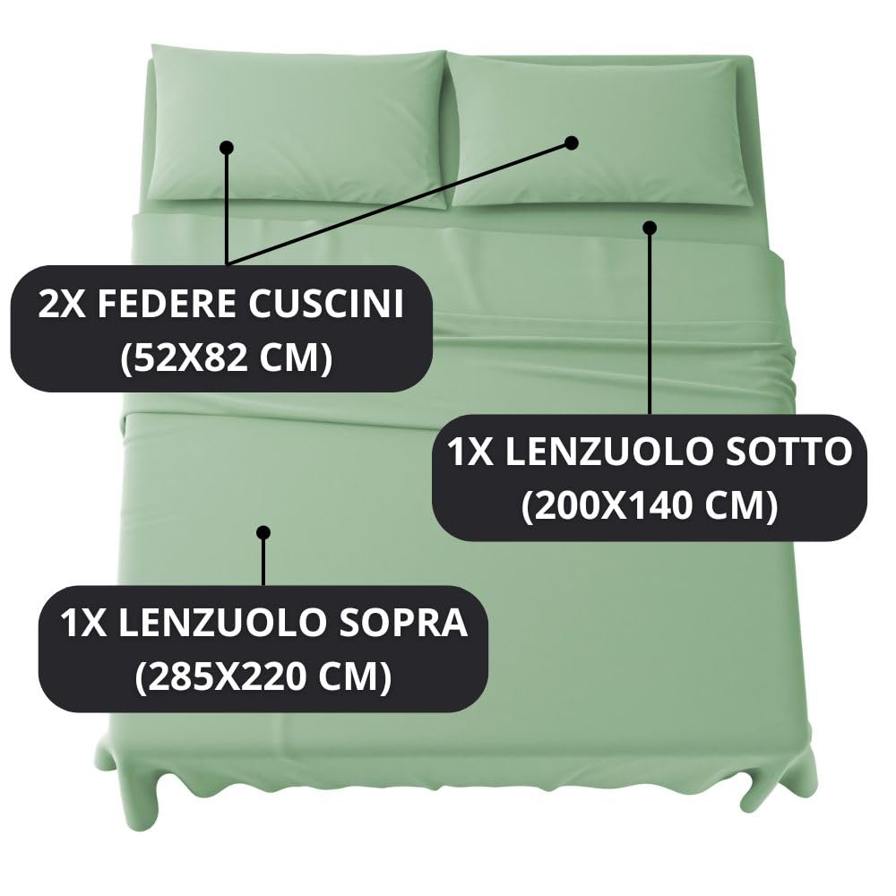 Set Completo Lenzuola in Microfibra, con Federe, Completo Letto, Made in Italy