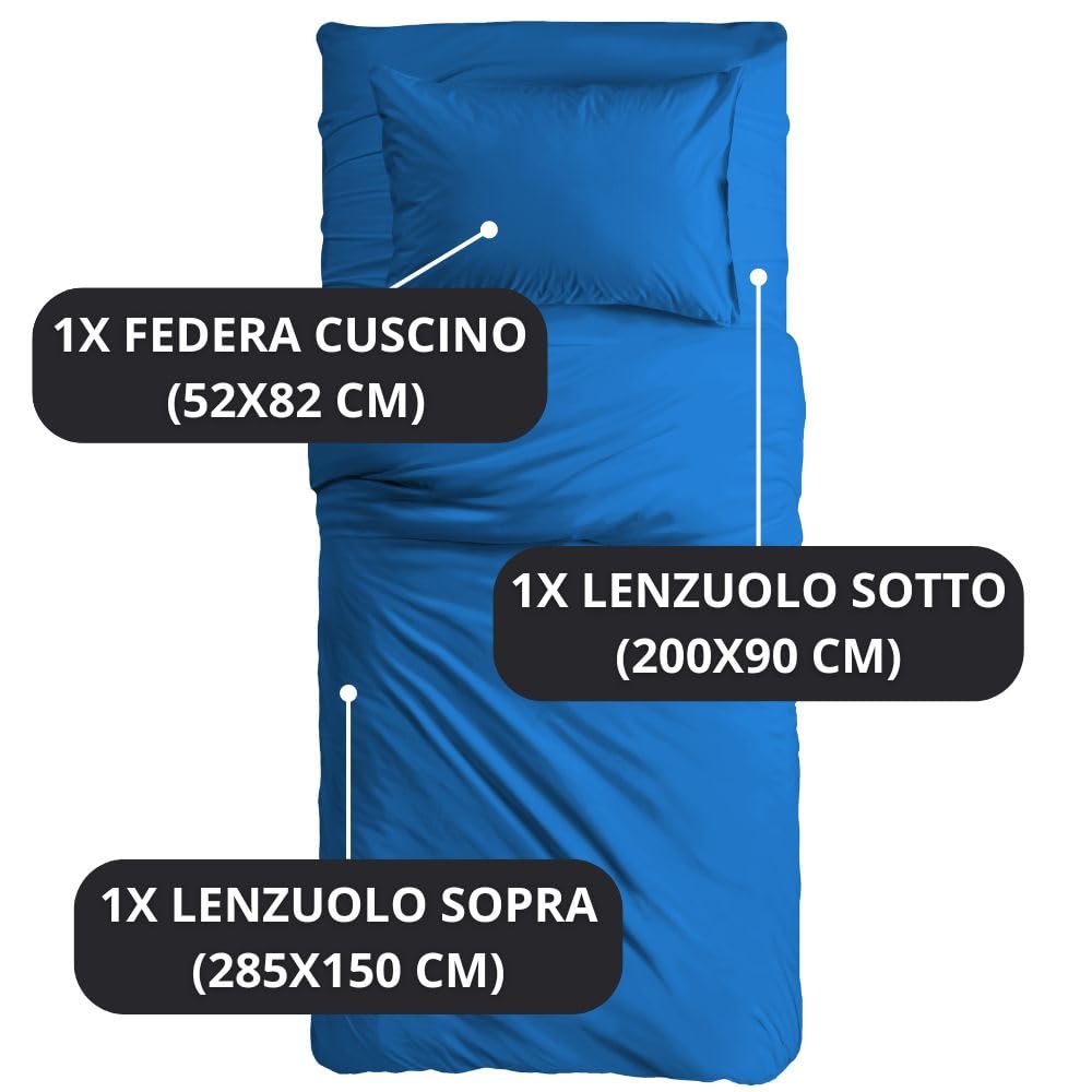 MAXIME MAISON - Set Lenzuola Letto Singolo 3 Pezzi, Completo Letto SIngolo in Microfibra Made in Italy, Biancheria da Letto 1 Lenzuolo con Angoli, 1 Lenzuolo Sopra, 1 Federa