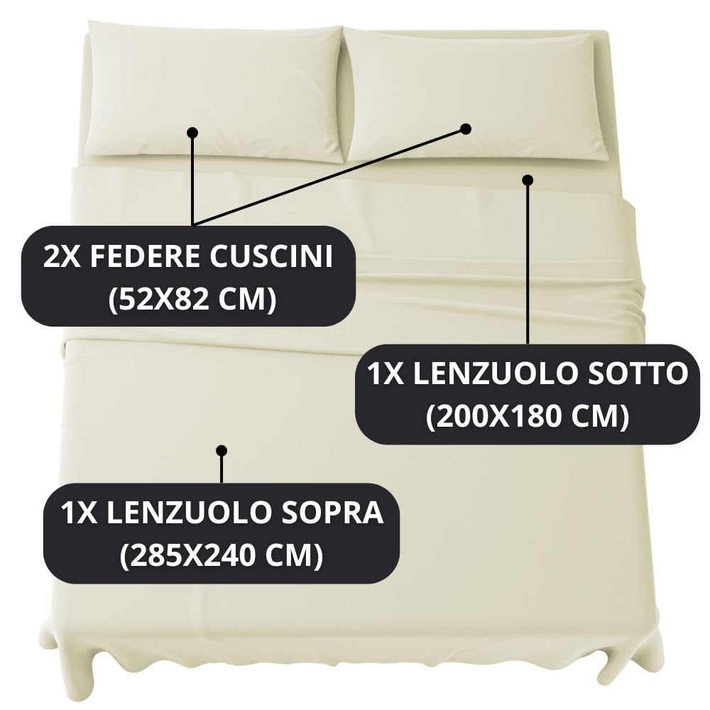 Set Completo Lenzuola in Microfibra, con Federe, Completo Letto, Made in Italy