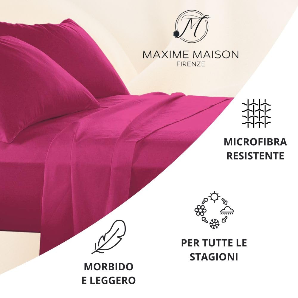 MAXIME MAISON - Set Lenzuola Letto Singolo 3 Pezzi, Completo Letto SIngolo in Microfibra Made in Italy, Biancheria da Letto 1 Lenzuolo con Angoli, 1 Lenzuolo Sopra, 1 Federa