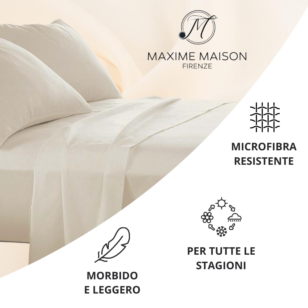 MAXIME MAISON - Set Lenzuola Letto Singolo 3 Pezzi, Completo Letto SIngolo in Microfibra Made in Italy, Biancheria da Letto 1 Lenzuolo con Angoli, 1 Lenzuolo Sopra, 1 Federa